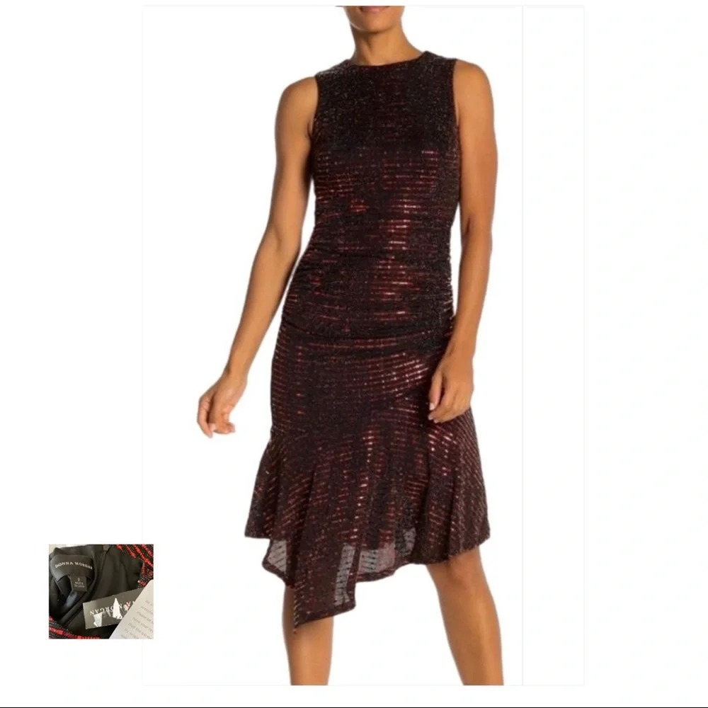 DONNA MORGAN NWT Asymmetrical Red Black Sequin Dress